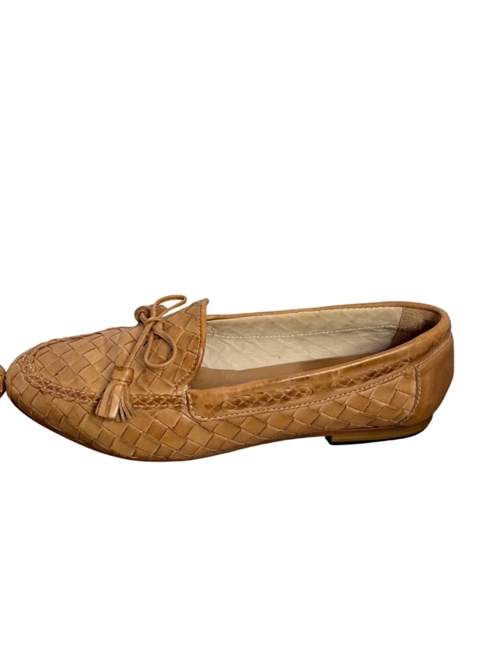 Sesto Meucci Nicole Woven Italian Leather Tassel Loafers Tan‎ Italy 7.5